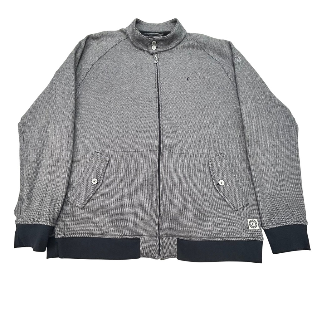 Linksoul Jacket Mens XL Grey‎ Herringbone Full Zip Golf Sweater Dark Academia